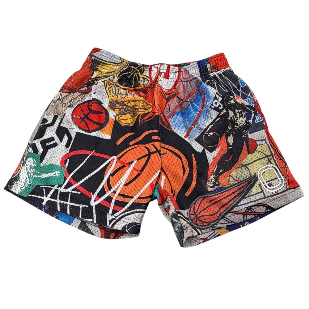 Overtime Basketball Shorts Sz Small All Over Graphic Mesh Multicolor Streetwear
